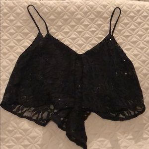 Lace sequin black crop top size Small